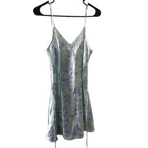 Adonna satin white blue purple print pajama slip dress size M